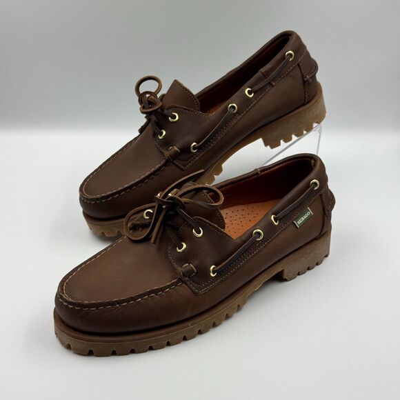 Sebago Mens 9.5 Brown Ranger Waxy Leather Boat Shoe Loafer Lug Sole Casual